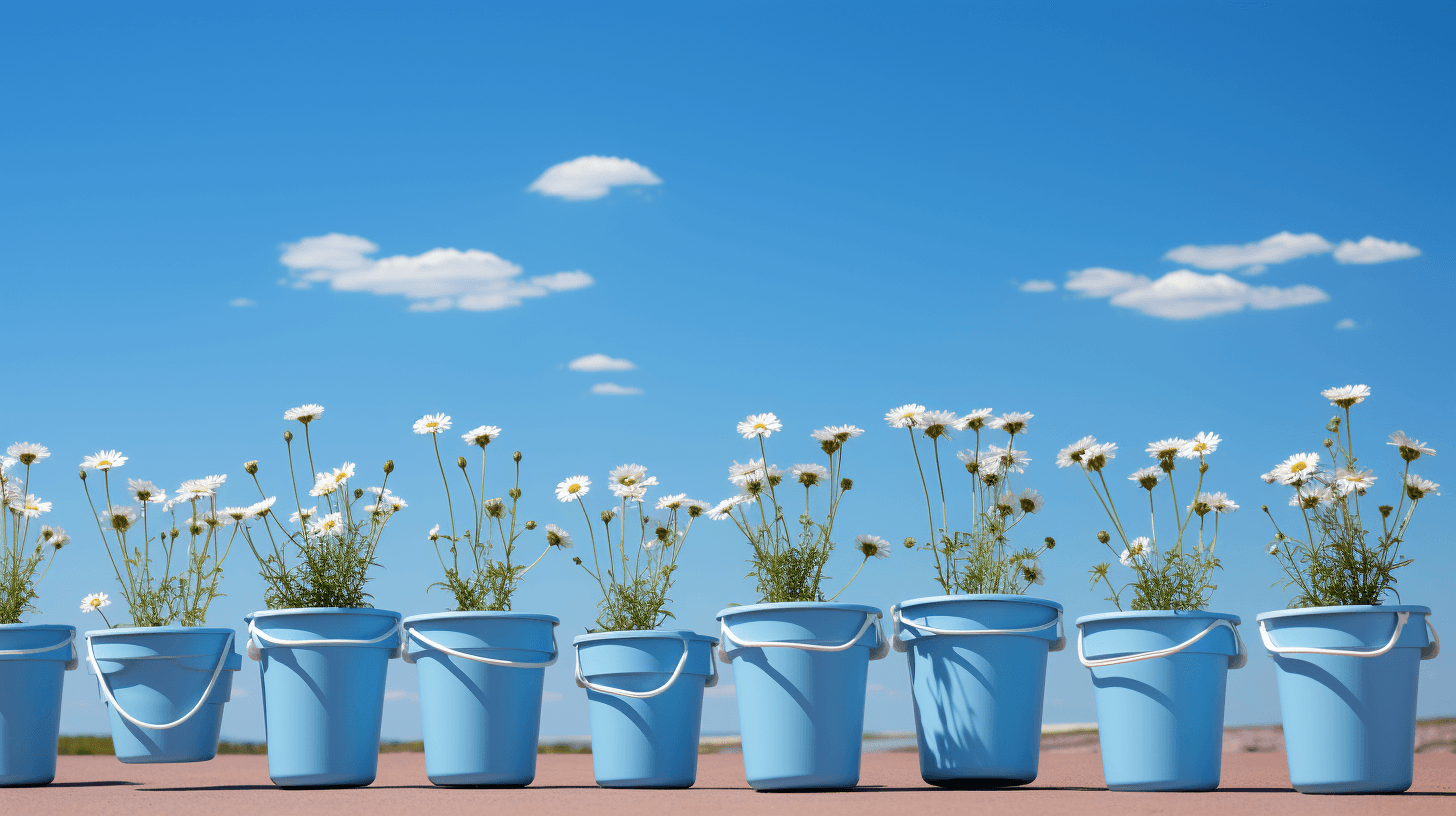 Blue Buckets with flowers